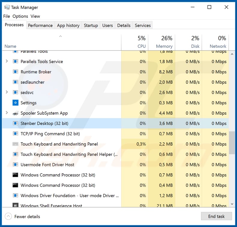 xpertrat malware running in task manager as stenber desktop