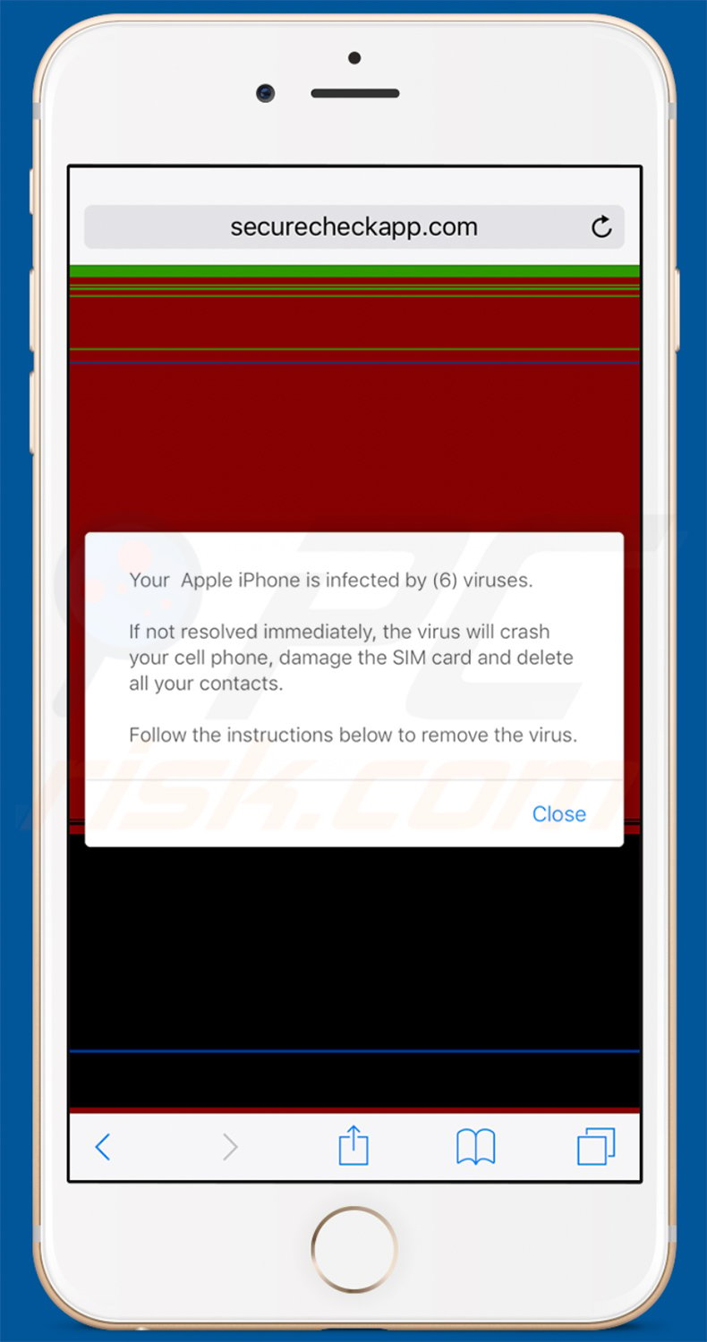 Another variant of Your Apple iPhone Is Severely Damaged by (6) Viruses! POP-UP Scam (sample 1)
