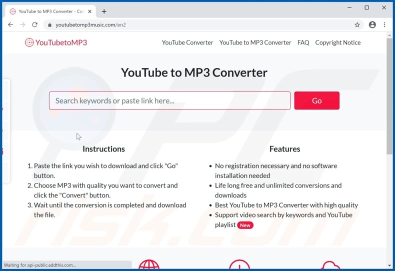 youtubetomp3music[.]com pop-up redirects