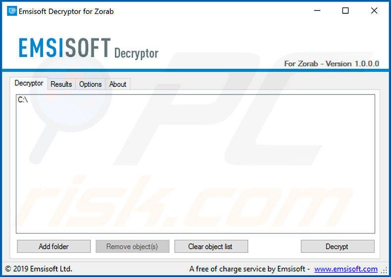 ZORAB ransomware decryptor by Emsisoft