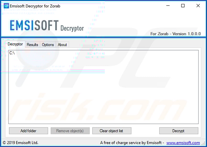 ZORAB ransomware decryptor by Emsisoft