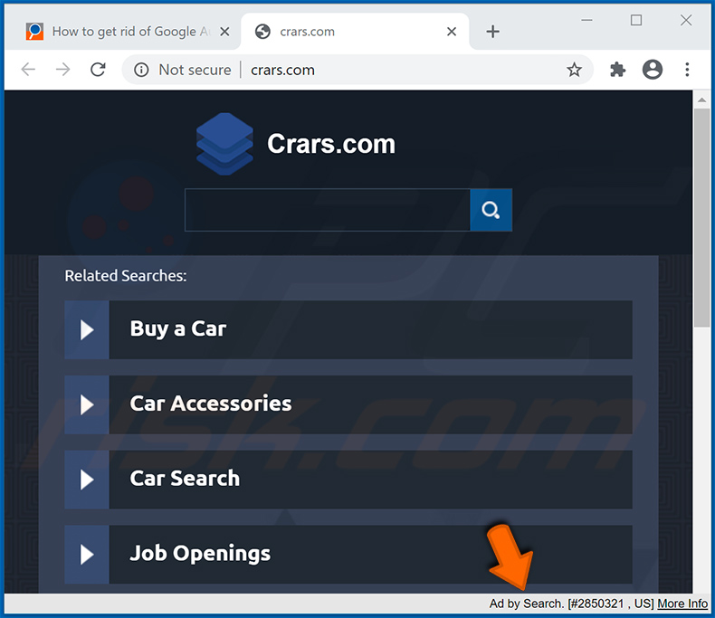 Ad by Search advertisement delivered by rogue Chrome extensions (sample 1)