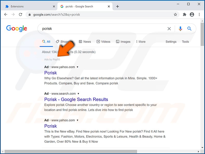 Ads by Pop50 advertisements inserted into Google search results