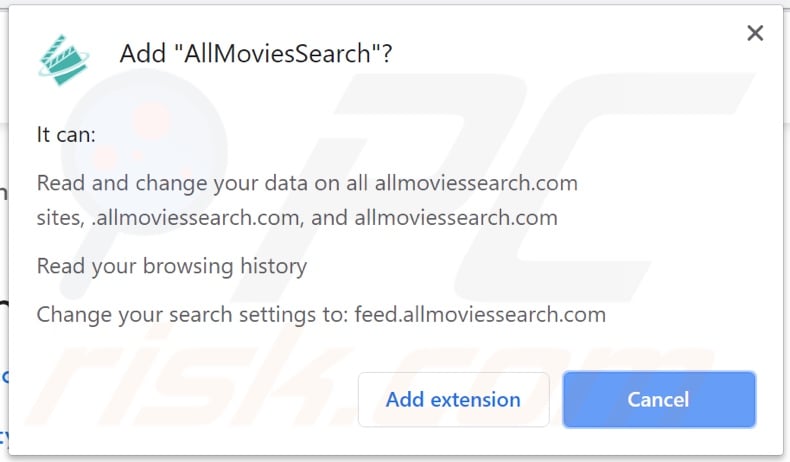 AllMoviesSearch browser hijacker asking for permissions