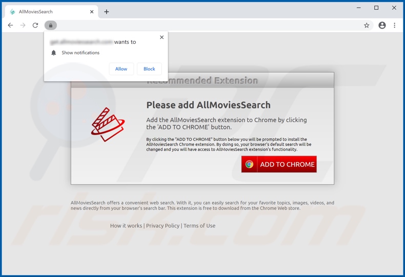 Website used to promote AllMoviesSearch browser hijacker