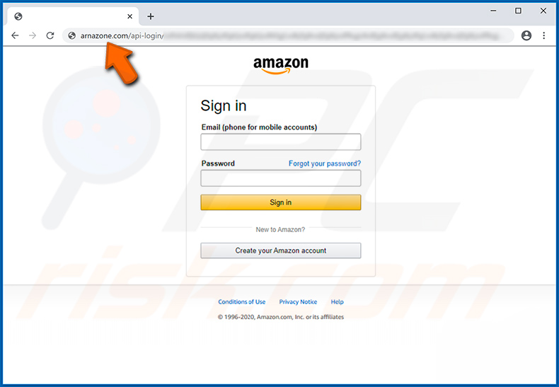 Fake Amazon login website (arnazone.com)