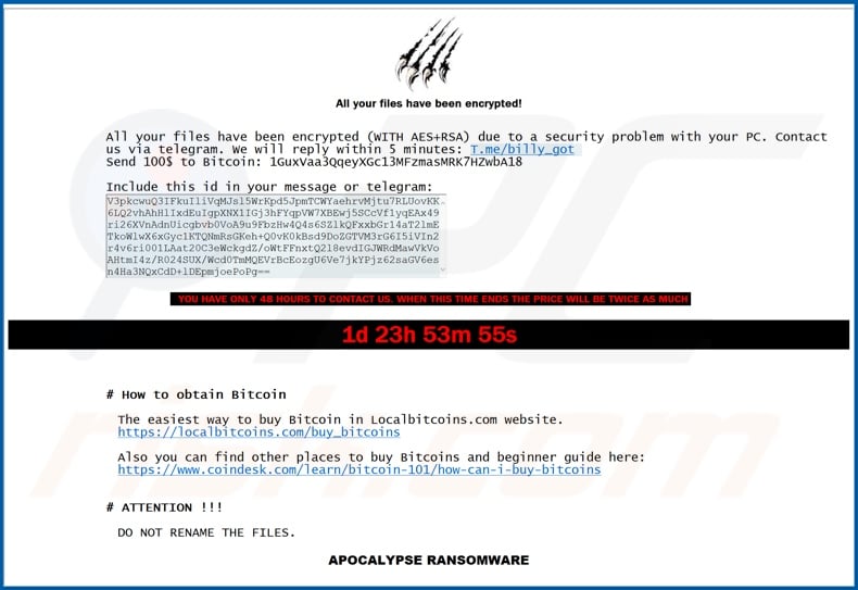 Billy's Apocalypse decrypt instructions (RECOVER YOUR FILES.hta)