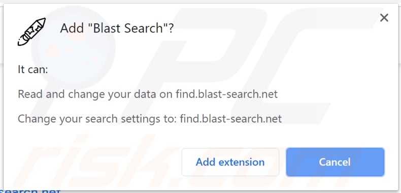 Blast Search browser hijacker asking for permissions