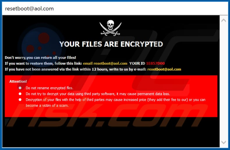 .BOOT ransomware ransom note (pop-up)