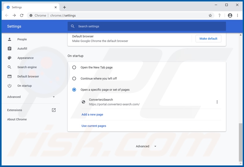 Removing converterz-search.com from Google Chrome homepage
