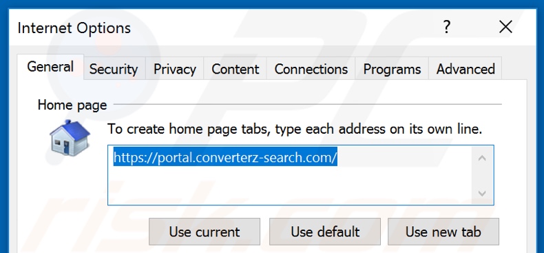 Removing converterz-search.com from Internet Explorer homepage