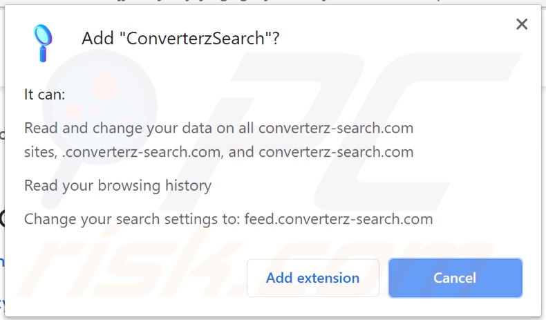 ConverterzSearch browser hijacker asking for permissions