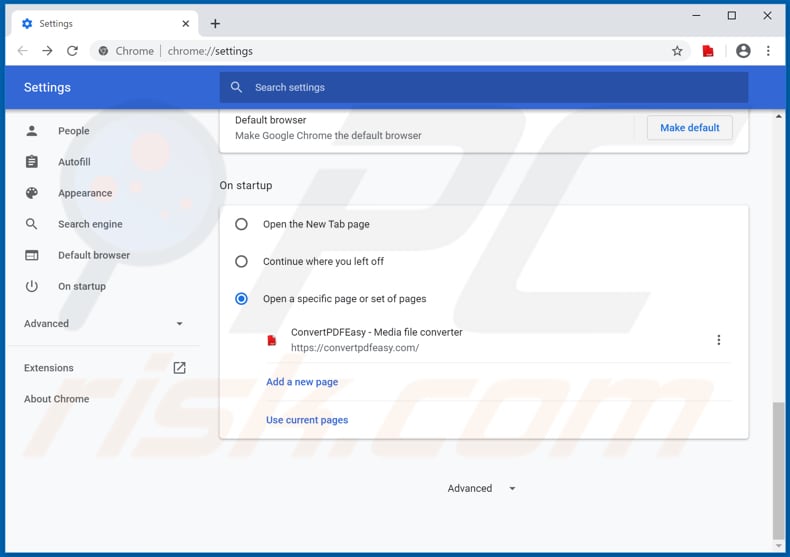 Removing convertpdfeasy.com from Google Chrome homepage