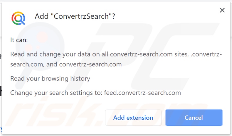 ConvertrzSearch browser hijacker asking for permissions