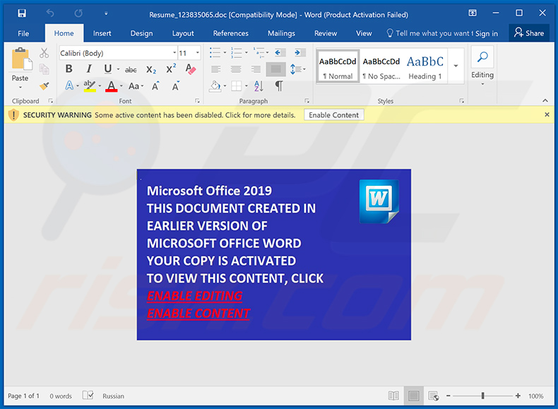 Malicious MS Word document (distributed via CV-themed spam emails) used to inject IcedID trojan into the system