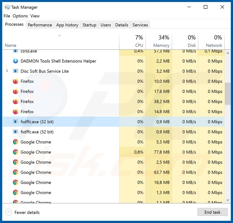 DarkCrystal remote access trojan process on task manager (random process names)