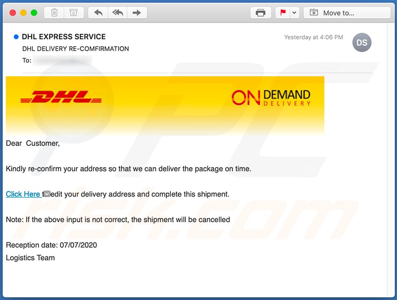 DHL-themed phishing email (2020-07-08)