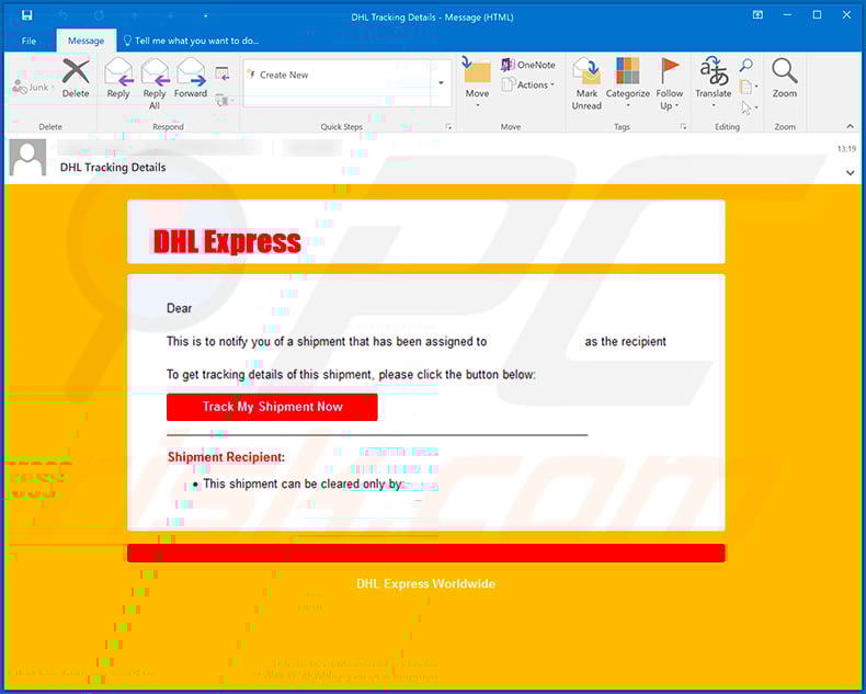 DHL-themed spam email used for phishing purposes