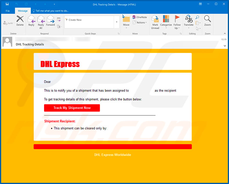 DHL-themed spam email used for phishing purposes