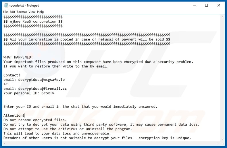 .666 (njkwe RaaS) decrypt instructions (nooode.txt)