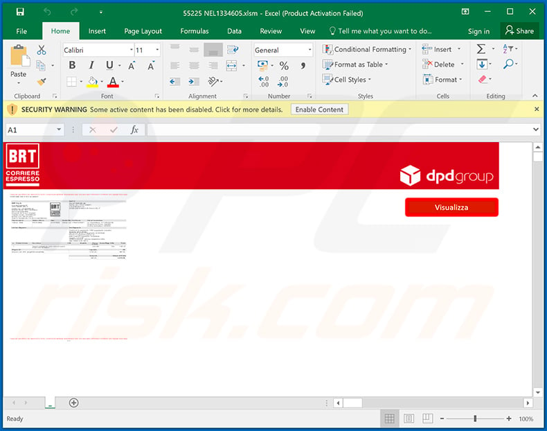 DPD-themed MS Excel document injecting Gozi (Ursnif) malware into the system