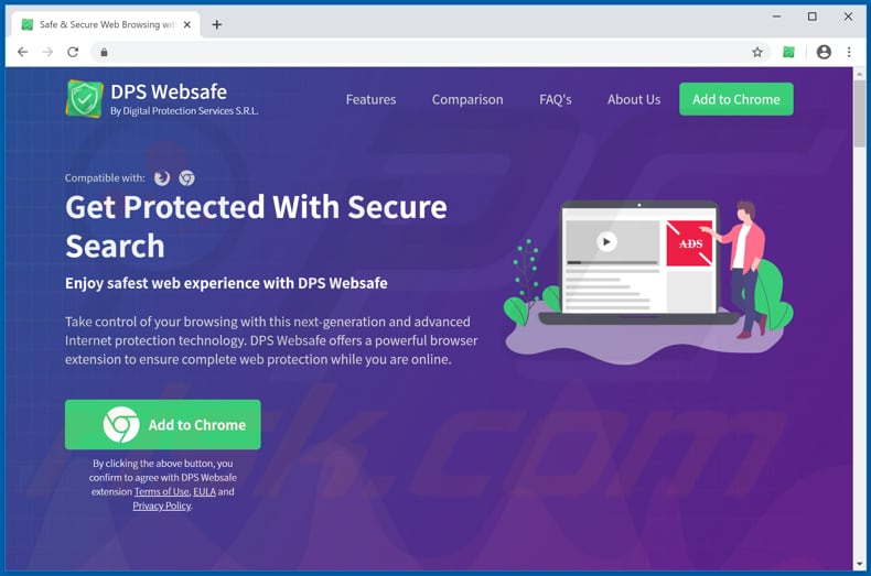 Website used to promote DPS Websafe browser hijacker