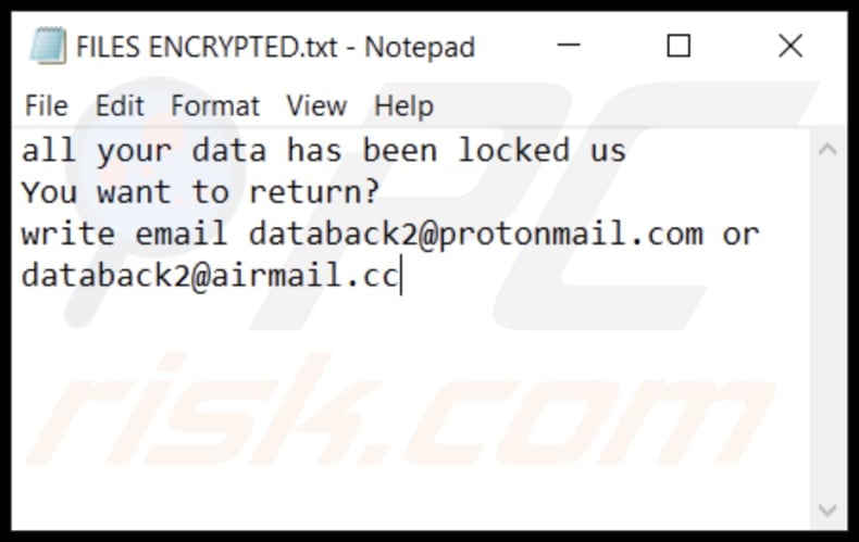 Dtbc ransomware text file (FILES ENCRYPTED.txt)