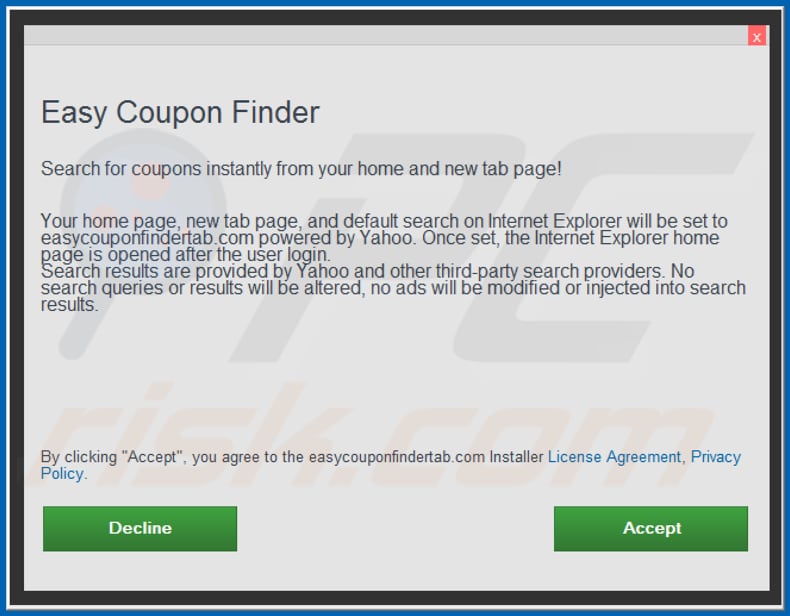 Official Easy Coupon Finder browser hijacker installation setup