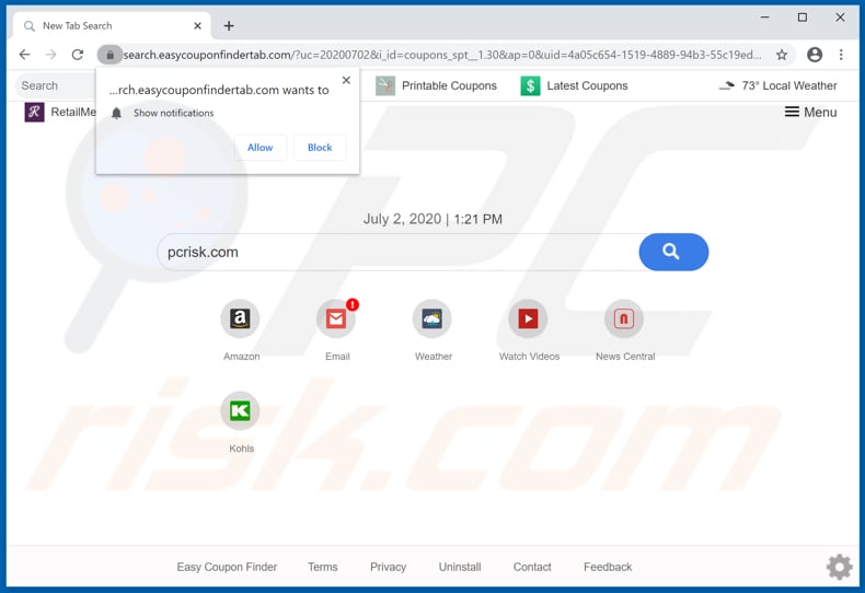 easycouponfindertab.com browser hijacker