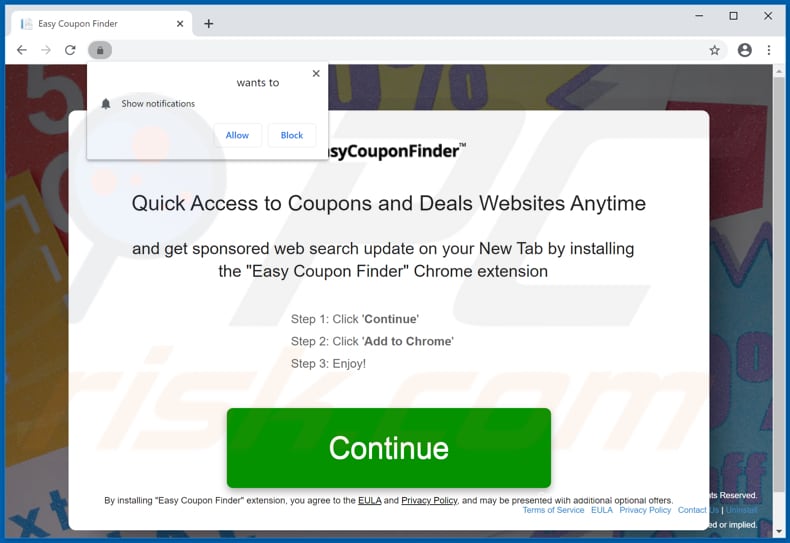 Website used to promote Easy Coupon Finder browser hijacker