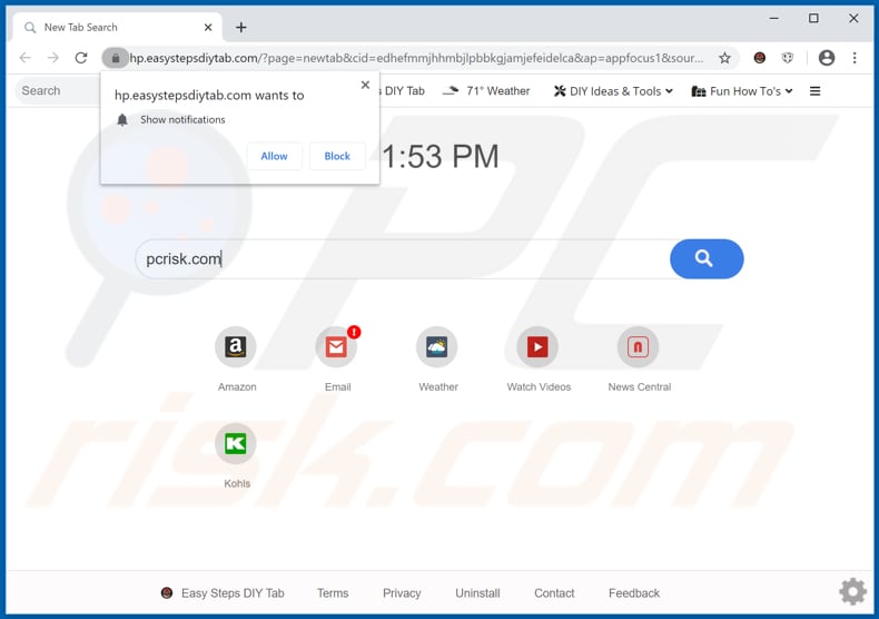 easystepsdiytab.com browser hijacker