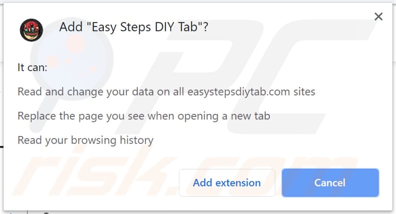 easy steps diy tab browser hijacker asks for a permission to be installed