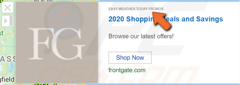 Advertisement delivered by Easy Weather Today Promos adware