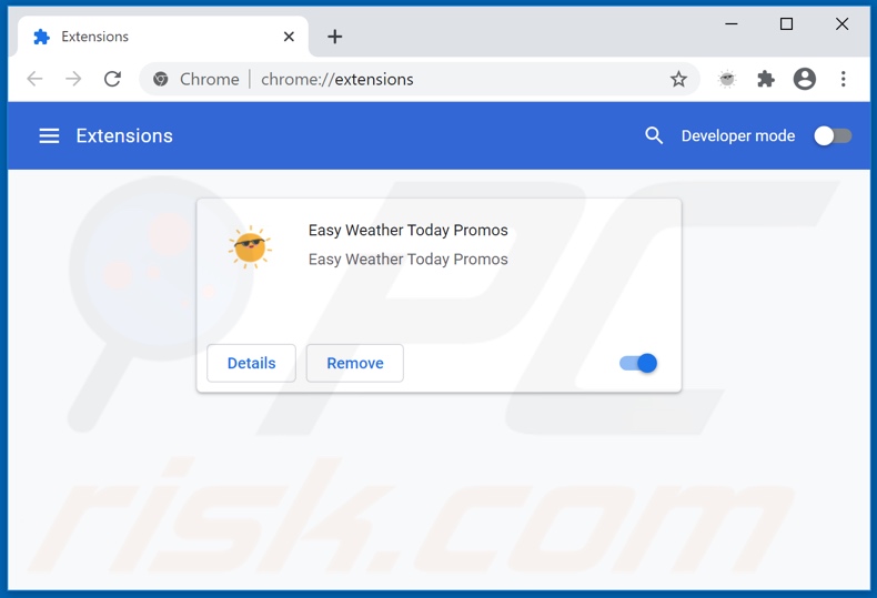 Removing Easy Weather Today Promos ads from Google Chrome step 2