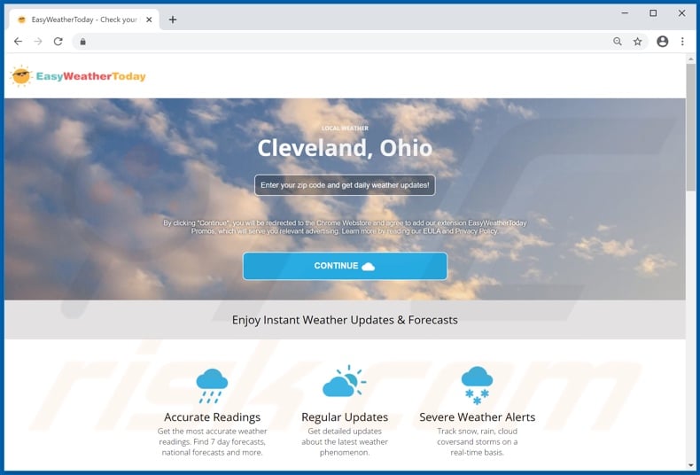 Website used to promote Easy Weather Today Promos adware