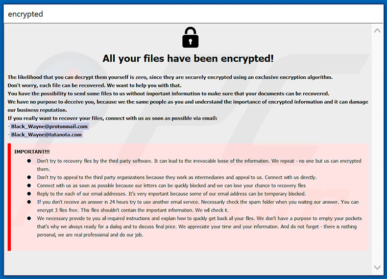 Eking ransomware pop-up window (2020-07-14)