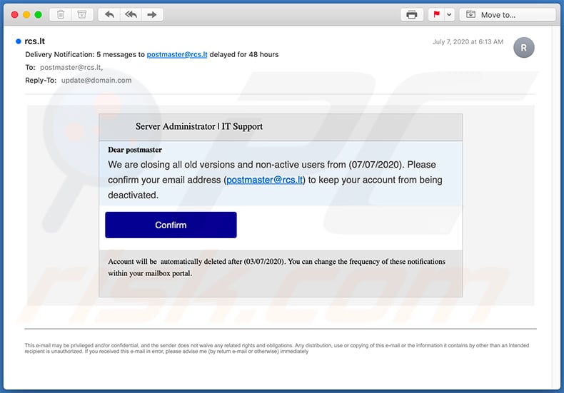 Spam email phishing email credentials (2020-07-13) - sample 2