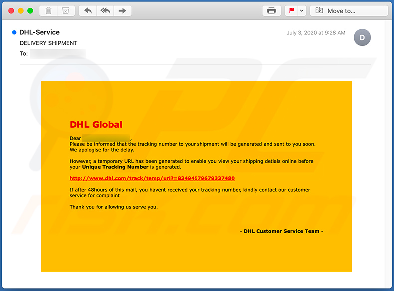 DHL-themed phishing email (2020-07-13)