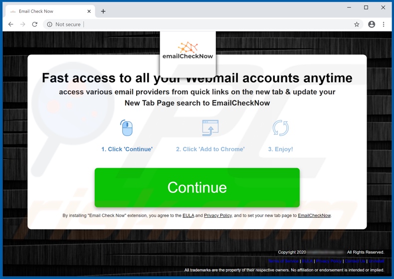 Website used to promote EmailCheckNow browser hijacker