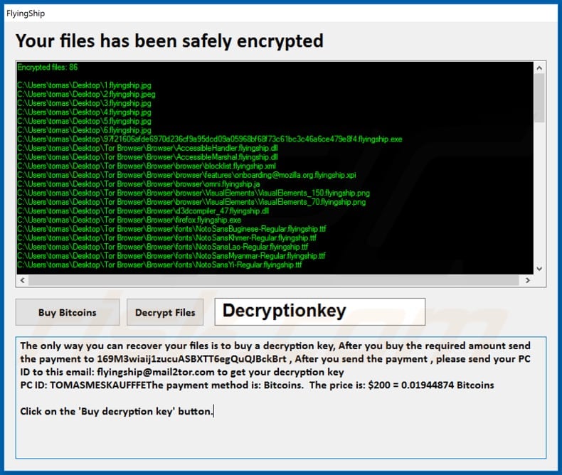 FlyingShip decrypt instructions (pop-up window)