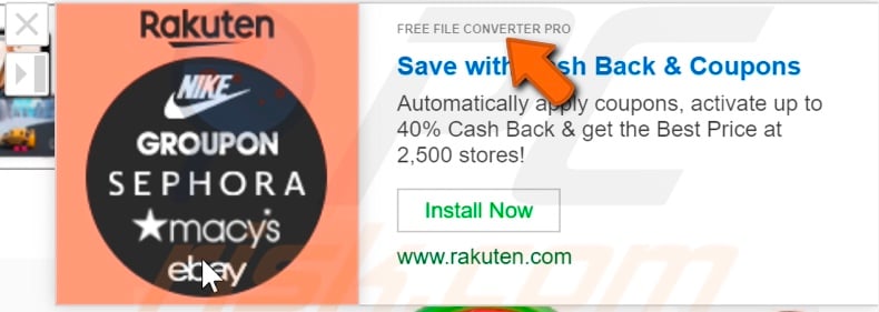 Advertisement delivered by Free File Converter Pro adware