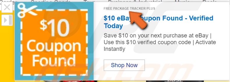 Advertisement from Free Package Tracker Plus adware