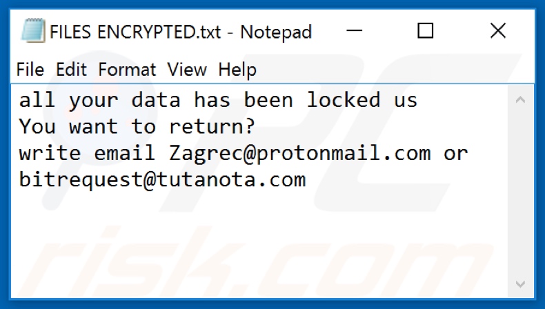 HAT ransomware text file (FILES ENCRYPTED.txt)