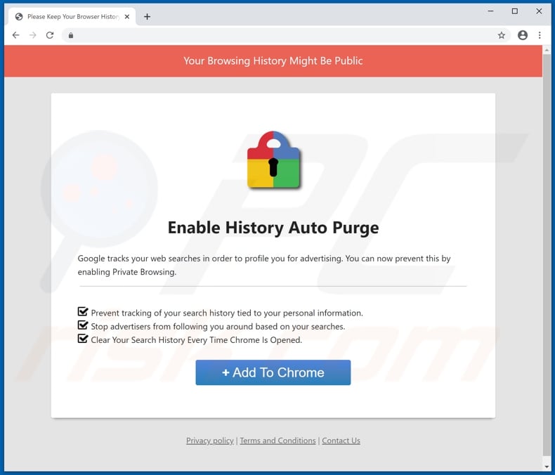 Website used to promote History Wipe Clean adware