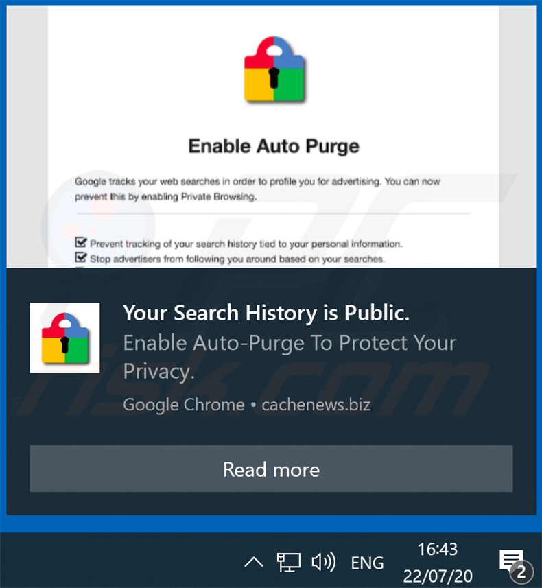 Browser notification promoting History Wipe Clean download website