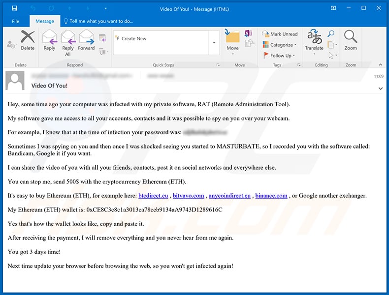 I Infected Your Computer With My Private Trojan scam email (2020-07-07)