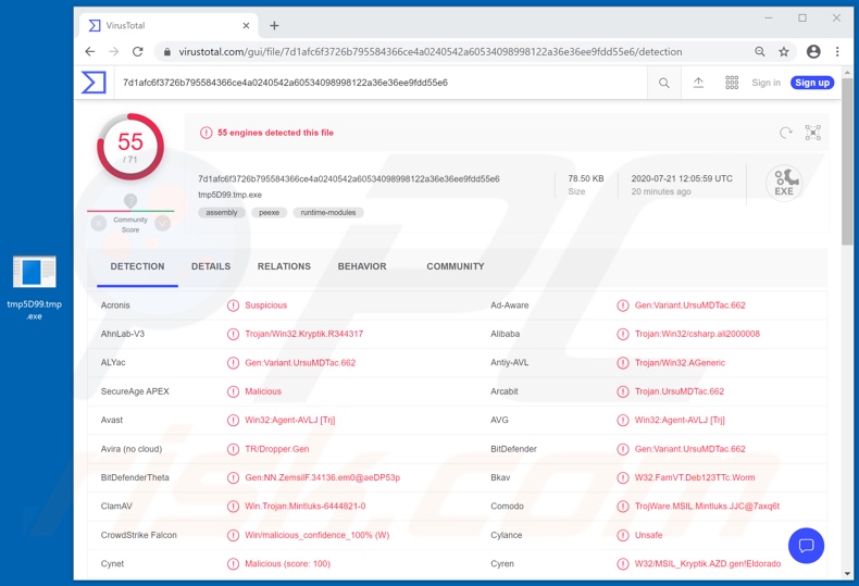 Imperium Metamorpher malware detections on VirusTotal