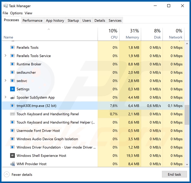 Imperium Metamorpher remote access trojan process on Task Manager (tmpA30E.tmp.exe)