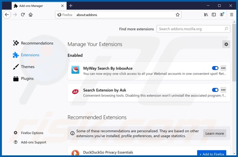 Removing hp.myway.com related Mozilla Firefox extensions