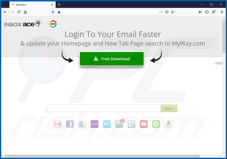Website used to promote InboxAce browser hijacker (Firefox)